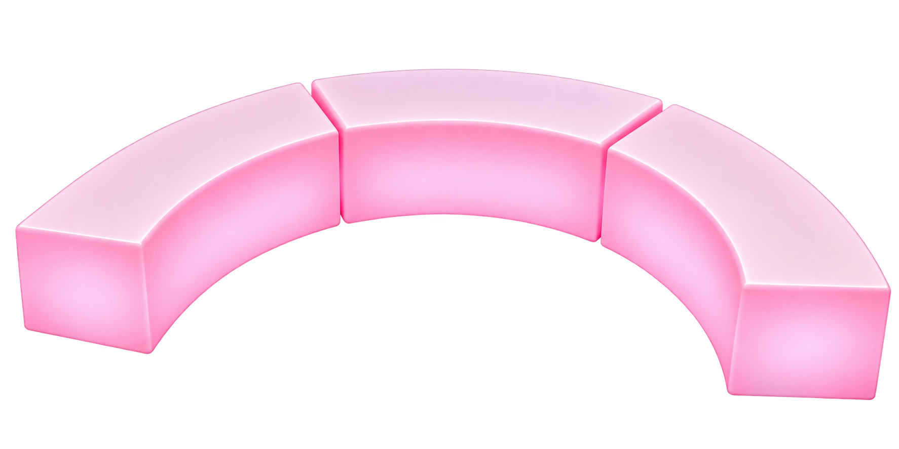 Hvid, buet lounge bænk med pink LED-lys, 3 moduler sat sammen